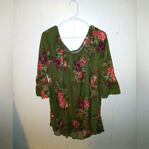 EUC Women's Terra & Sky Floral Bell Sleeve Blouse 1X